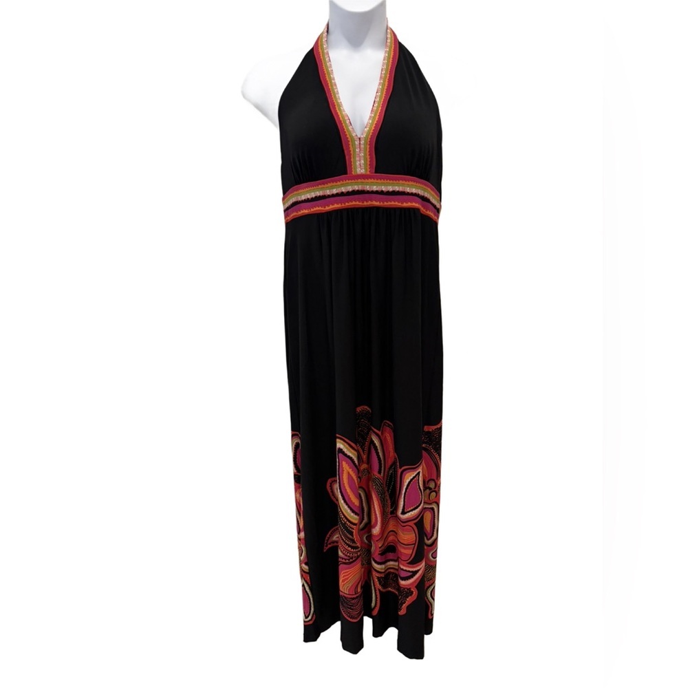 Elegant Black and Pink Maxi Dress, plus size 16